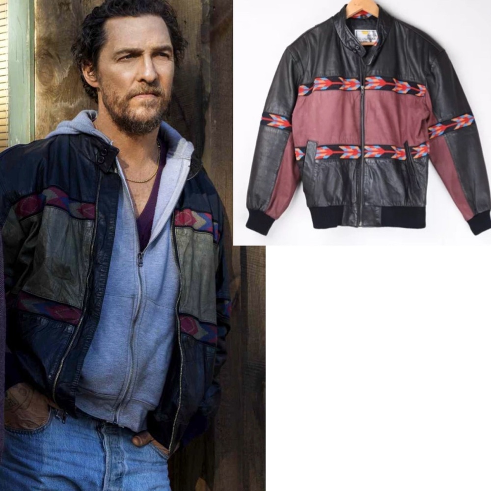 Vintage 90s Mesa Ridge Southwestern Aztec Embroidered Leather Jacket M